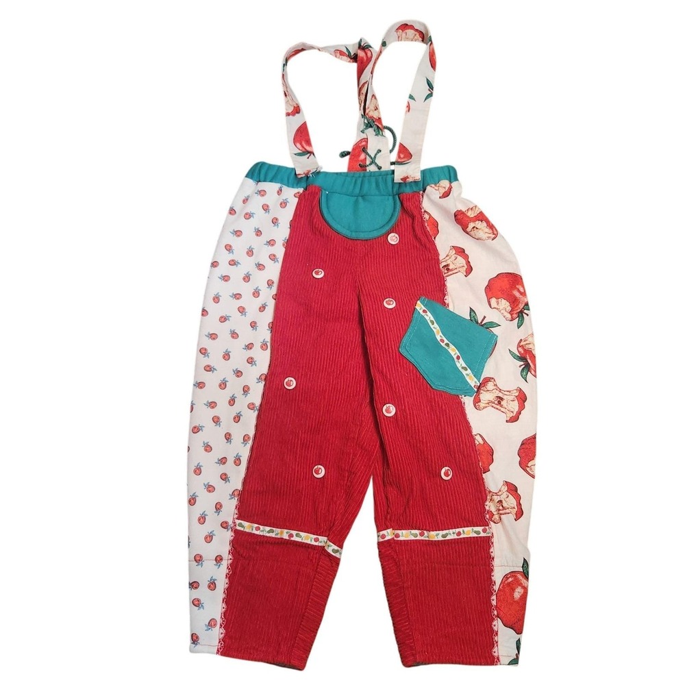 Kids Apple Patchwork Corduroy Overalls Jumpsuit School White Farm Play quilt